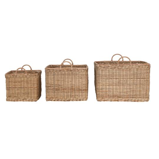 Hello Honey® Natural Square Rattan Basket Set with Handles